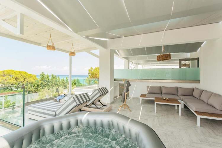 Two Level Suite Side Sea View with Outdoor Spa Bath - Blue Carpet Luxury Suites - Pefkochori